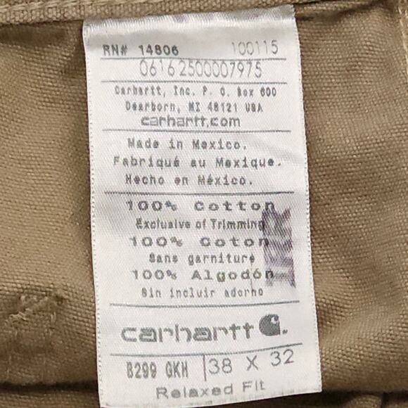 Carhartt Pants Mens 38x32 Beige Relaxed Fit Carpenter Workwear Cotton - Picture 7 of 12